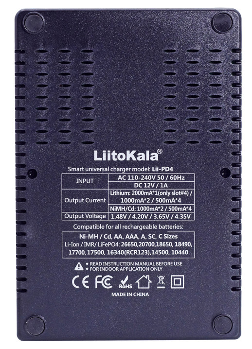 Зарядное устройство Liitokala Lii-PD4, 4 канала, Ni-Mh/Li-ion/LiFePo4, 220V/12V