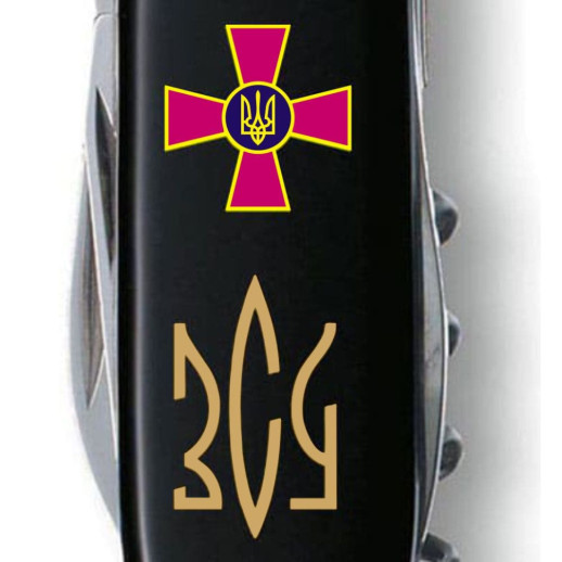 Нож Spartan Army 91мм/12функ/черный / Эмблема ВСУ + Трезубец ВСУ золот.