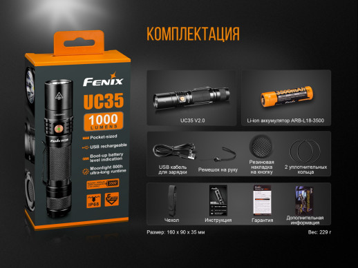Фонарь ручной Fenix UC35 V20 CREE XP-L HI V3 (восстановленный)