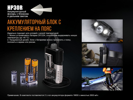 Налобный фонарь Fenix HP30R Cree XM-L2, XP-G2 (R5), черный