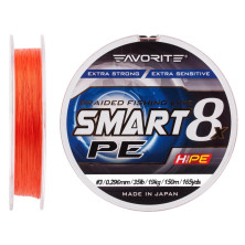 Шнур Favorite Smart PE 8x 150м #3.0/0.296mm 35lb/19kg, красный, оранжевый