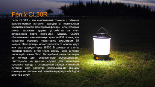 Кемпинговый фонарь Fenix CL30R, 650 лм, черный