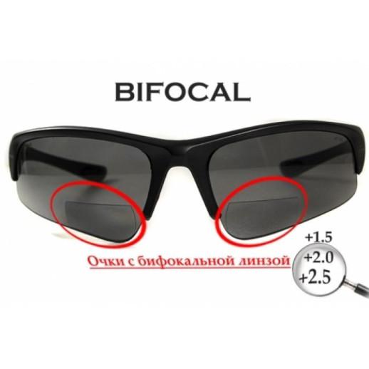 Очки BluWater Winkelman-1 polarized (1.5 bifocal) (gray) черная бифокальная линза с диоптриями