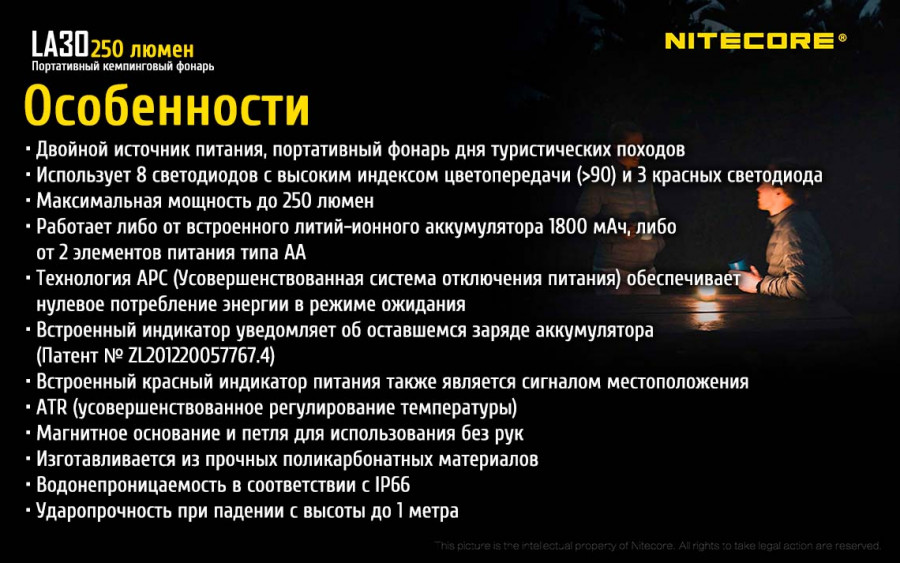 Фонарь Nitecore LA30 синий 55760