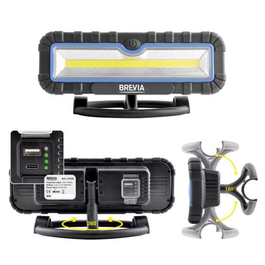 Профессиональная инспекционная лампа Brevia LED 10W COB 1000lm 4000mAh Power Bank, type-C