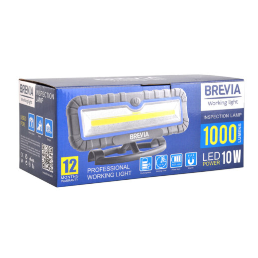 Профессиональная инспекционная лампа Brevia LED 10W COB 1000lm 4000mAh Power Bank, type-C