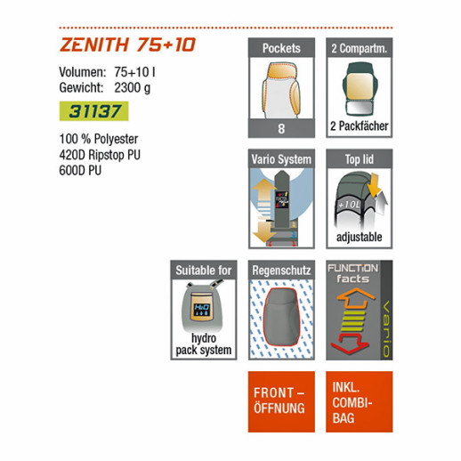 Рюкзак High Peak Zenith 75+10 (зеленый)