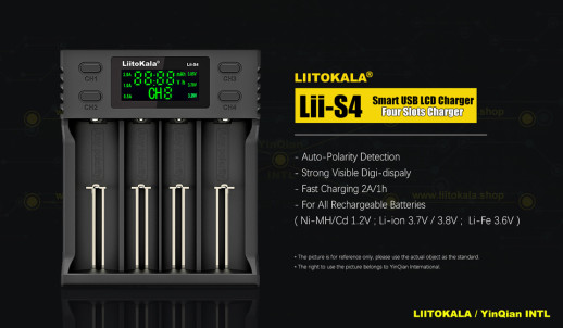Зарядное устройство Liitokala Lii-S4, 4 канала, Ni-Mh/Li-ion/LiFePo4, USB