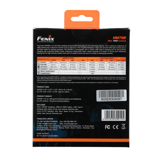 Фонарь налобный Fenix HM70R + Фонарь ручной Fenix E-LITE (восстановленный/ поврежденная упаковка)