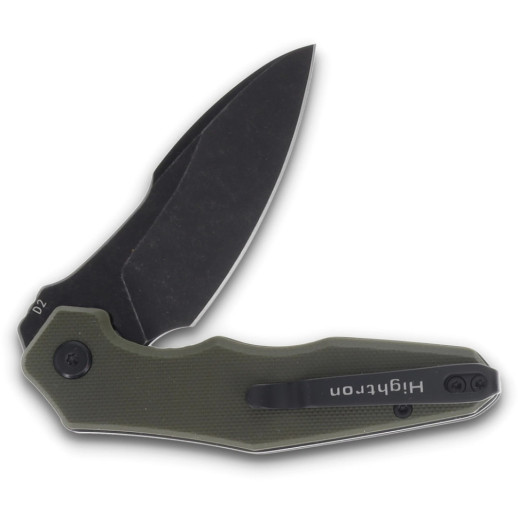 Нож Hightron Mini Ventura, D2, G10, зеленый, черный stonewash клинок