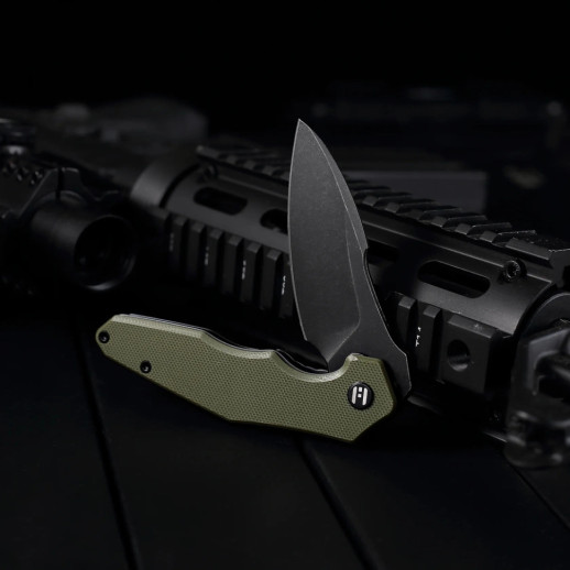 Нож Hightron Mini Ventura, D2, G10, зеленый, черный stonewash клинок