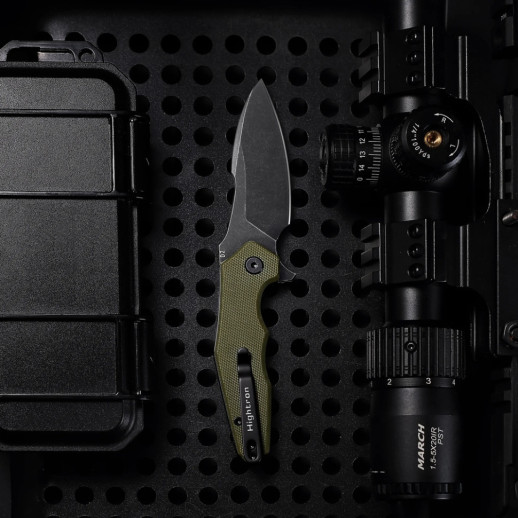 Нож Hightron Mini Ventura, D2, G10, зеленый, черный stonewash клинок