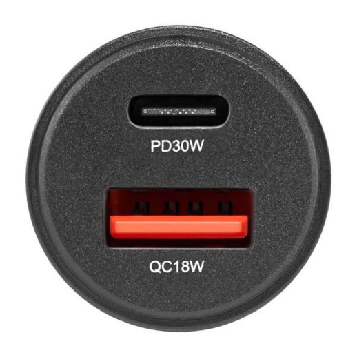 Автомобильное зарядное устройство Brevia ePower DualCharge 30W 1xUSB-C+1xUSB-A, transparent black