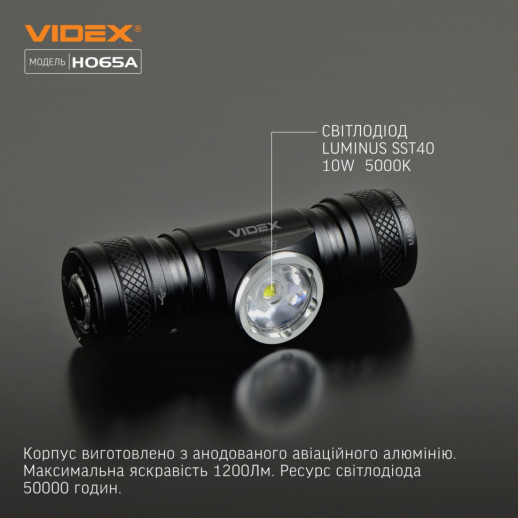 Налобный светодиодный фонарик VIDEX VLF-H065A 1200Lm 5000K (открытая упаковка/ремонт соединения платы)