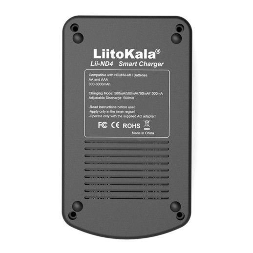 Зарядное устройство LiitoKala Lii-ND4 EU для пальчиковых, минипальчиковых и Крона аккумуляторов + автомобильный кабель