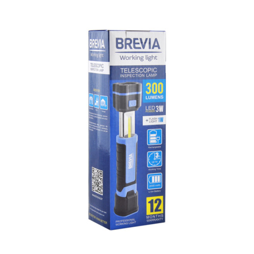 Телескопическая инспекционная лампа Brevia LED 3W COB+1W LED 300lm 2000mAh, Type-C 11340