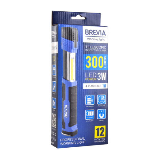 Телескопическая инспекционная лампа Brevia LED 3W COB+1W LED 300lm 2000mAh, type-C 11350