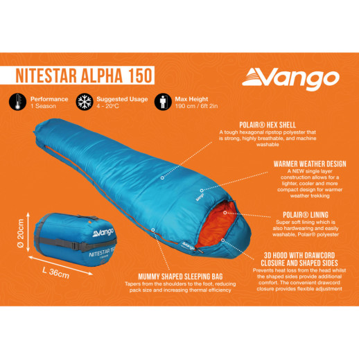 Спальный мешок Vango Nitestar Alpha 150 Atom Blue (SBTNITEST000010) (930844)