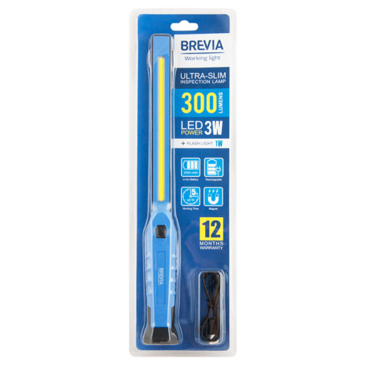 Фонарь инспекционный Brevia LED 3W COB+1W LED 300lm, 2000mAh, время работы до 3 час., IP20 11380