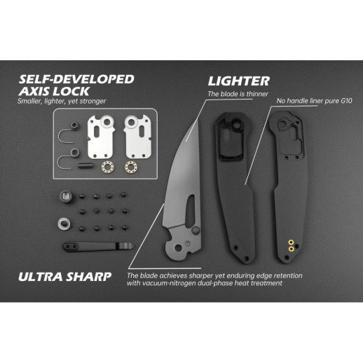 Нож Hightron Sharplyn, 14C28N, G10 + CF, черный, черный клинок