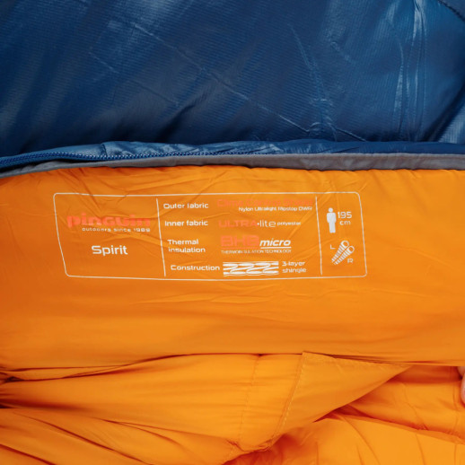 Спальный мешок Pinguin Spirit (-5/-12°C), 185 см - Left Zip, Blue (PNG 232158) 2020