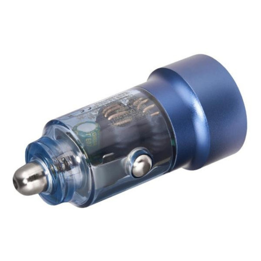 Автомобильное зарядное устройство Brevia ePower DualCharge 75W 1xUSB-C+1xUSB-A, transparent blue