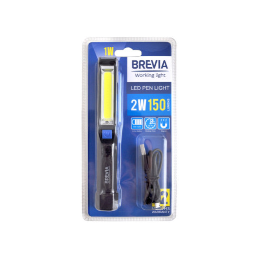 Фонарь инспекционный Brevia LED Pen Light 2W COB+1W LED 150lm 900mAh microUSB