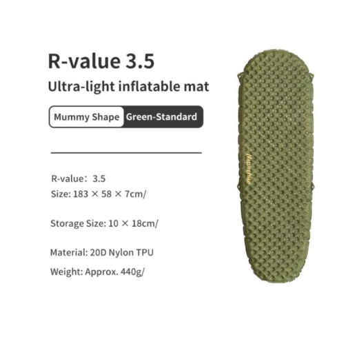 Матрас надувной сверхлегкий Naturehike CNH22DZ018, овальный зеленый 183 см