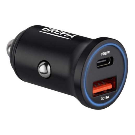 Автомобильное зарядное устройство Brevia ePower DualChargeLED 38W 1xUSB-C+1xUSB-A