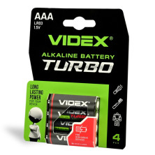 Батарейки щелочные Videx LR03/AAA Turbo 4шт упак