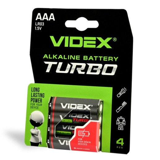 Батарейки щелочные Videx LR03/AAA Turbo 4шт упак
