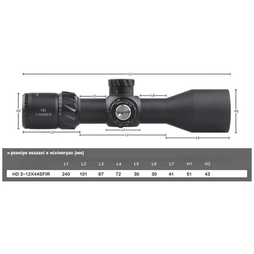 Прицел Discovery Optics HD 3-12X44SFIR FFP 30mm подсветка (220401)