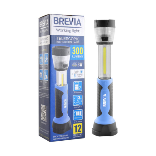 Фонарь инспекционный телескопический Brevia LED 3W COB+1W LED+8LED кемпинг 300lm 2000mAh