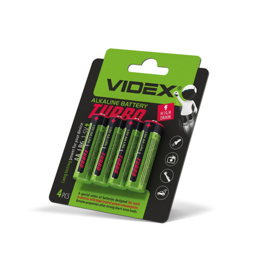 Батарейки щелочные Videx LR06/АА Turbo 4шт. упак