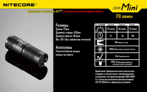 Карманный фонарь Nitecore SENS Mini, 170 люмен