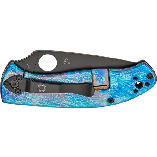 Нож Spyderco Tenacious Black Blade, D-2, Titanium blue