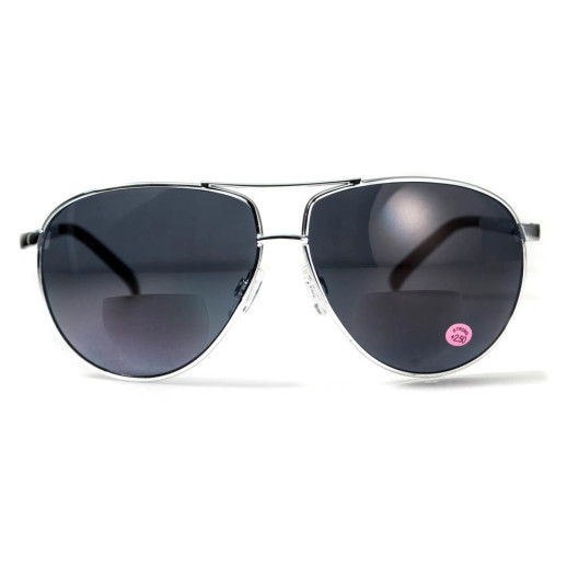 Очки бифокальные (защитные) Global Vision Aviator Bifocal (+2.0) (gray), черные бифокальные линзы в металлической оправе