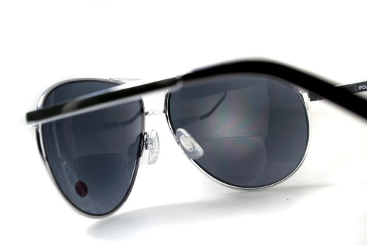 Очки бифокальные (защитные) Global Vision Aviator Bifocal (+2.0) (gray), черные бифокальные линзы в металлической оправе