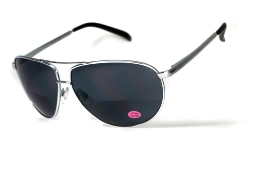 Очки бифокальные (защитные) Global Vision Aviator Bifocal (+2.0) (gray), черные бифокальные линзы в металлической оправе