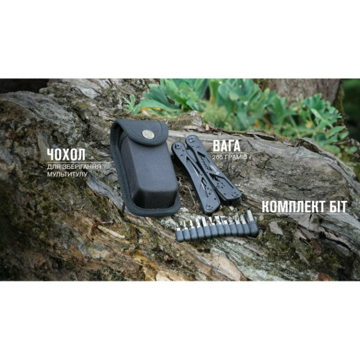 Мультитул Ganzo G202B с чехлом Molle и битами, 24 функции