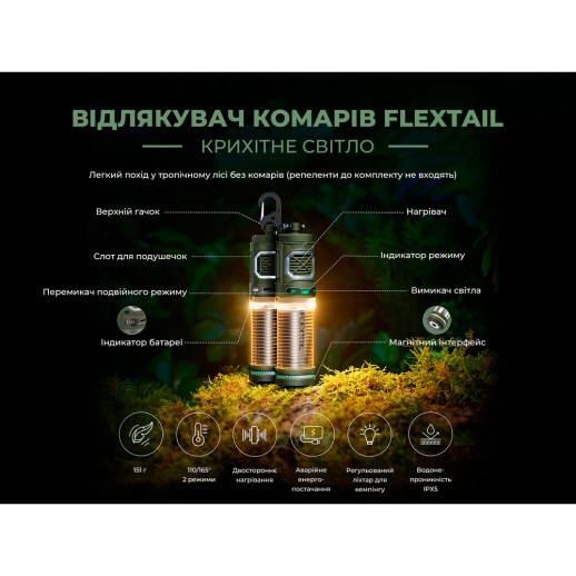 Фумигатор-фонарь кемпинговый Flextail Tiny Repel S, зеленый
