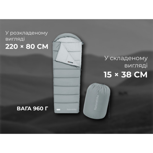 Спальный мешок с капюшоном Naturehike MS100 CNK2350WS023 левый, серый