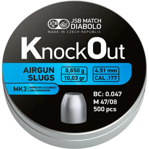 Пули пневматические JSB KnockOut Slugs .177 MK3 4,51 мм 0,650 гр (500 шт/уп)