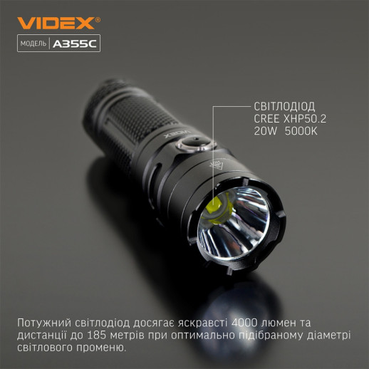 Портативный светодиодный фонарик VIDEX VLF-A355C 4000Lm 5000K (открытая/ поврежденная упаковка)