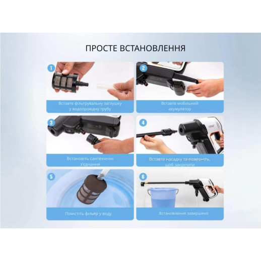 Аккумуляторная мойка высокого давления, питание от павербанка (УМБ Litheli Power Bank 20000 mAh, 45 W, 4А в комплекте)