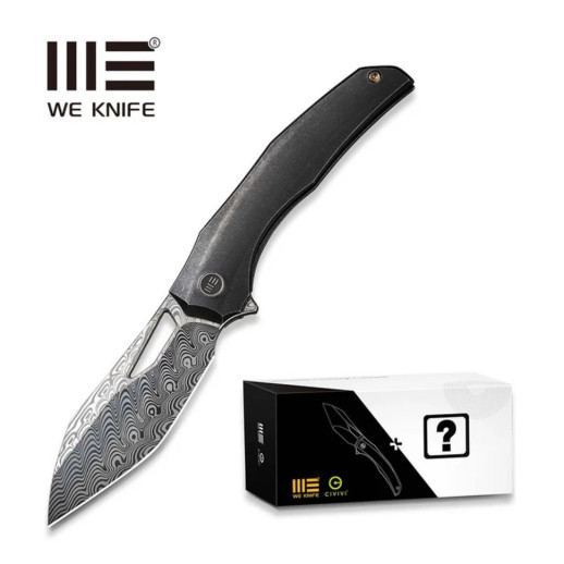 Нож складной туристический Weknife Ignio Mystery Box (8.39 см) Damasteel (Hakkapella) / 6AL4V Titanium черный