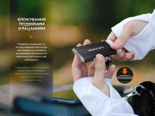 Фонарь ручной Fenix E-SPARK (без колпачка портов)