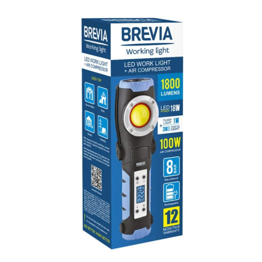 Лампа инспекционная Brevia LED 18W 1800lm+компрессор 100W 7800mAh type-C