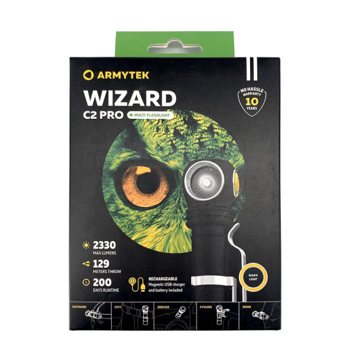 Фонарь Armytek Wizard C2 Pro v4 Magnet USB+ABM01+18650 XHP50.2 Warm (Открытая упаковка/замена провода зарядки)