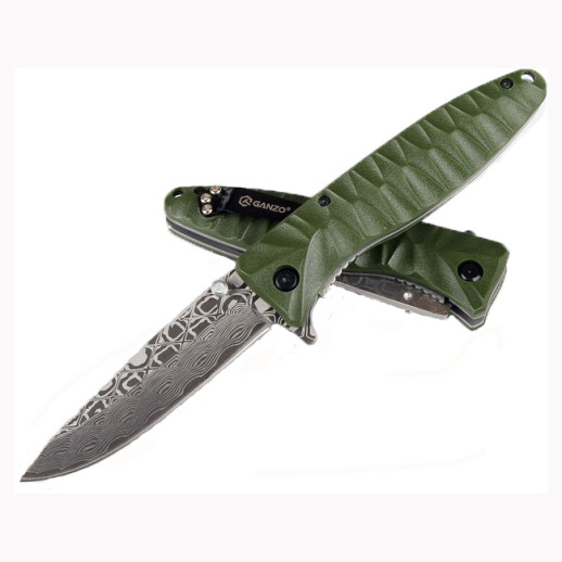Складной нож Ganzo G620, зеленый с травлением